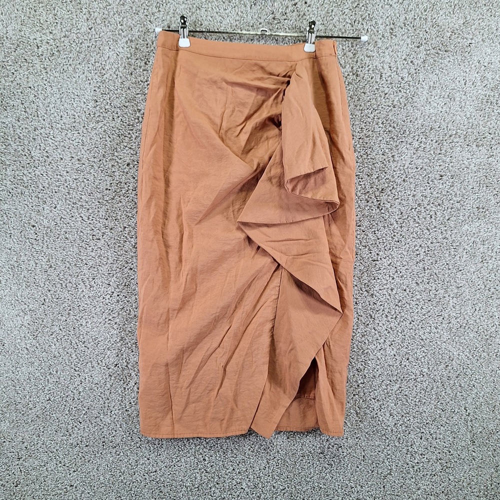 Lulus Midi Skirt Women Medium Rust Orange Ruffle Front Slit Boho Chic